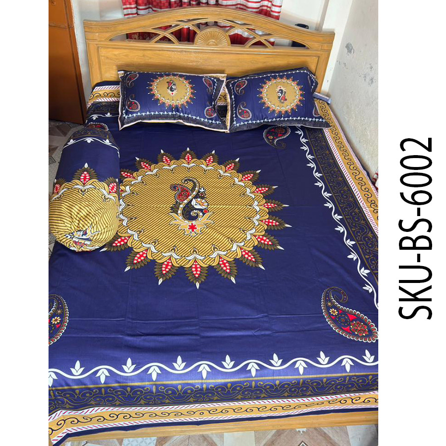 Royal Blue Premium Cotton Bed Sheet Set With