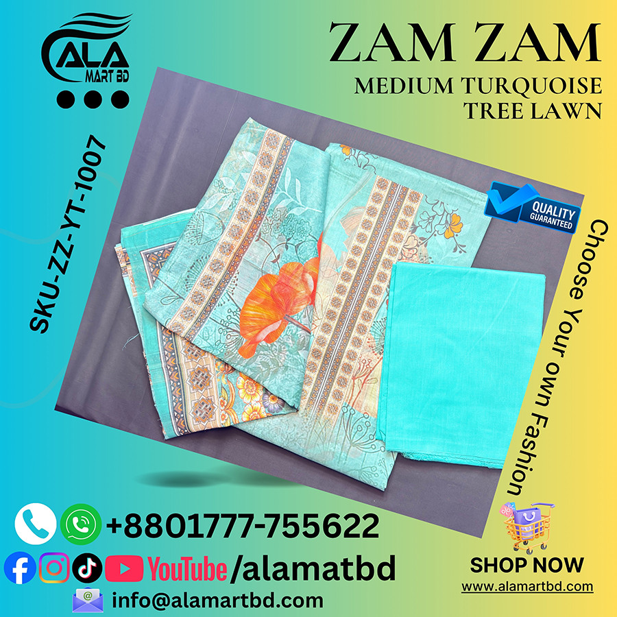 Zamzam Premium Quality Medium Turquoise Tree Lawn Collection – Elegant Three Piece Set