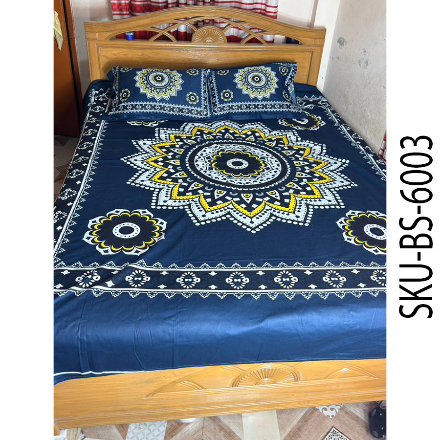 Navy Blue Floral Cotton Bed Sheet Set