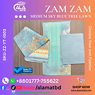 Zamzam Premium Quality Medium Sky Blue Tree Lawn Collection – Elegant Three Piece Set